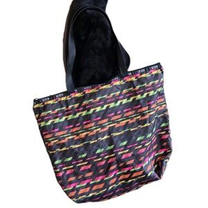 LeSportsac Simply Square Tote Rainbow Geometric Zipper Closure Double Strap